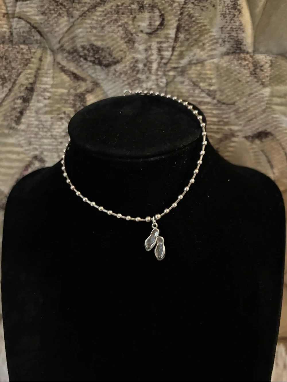 925 Sterling Silver Beaded Flip Flop Charm Anklet - 10 inches